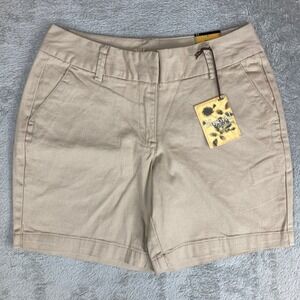 Hybrid & Company Shorts Women Khaki Flat Front Size 11 Cotton Spandex Blend